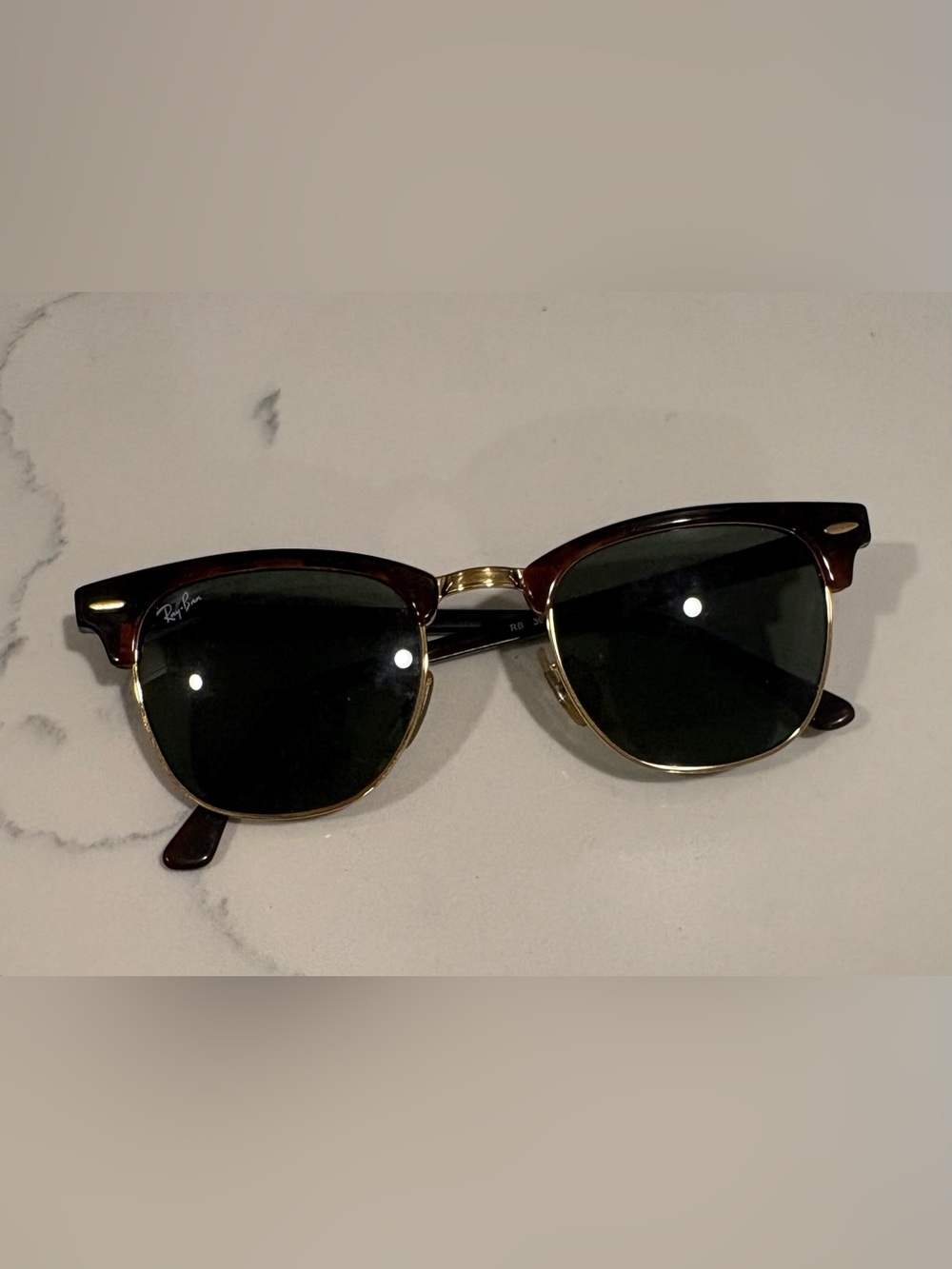 Ray-Ban Clubmaster Sunglasses in Tortoise & Gold with Green Lenses